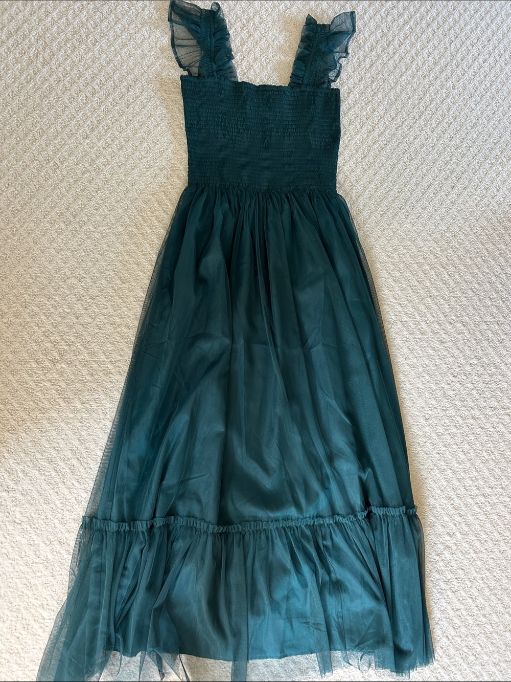 Women’s Green Tulle Maxi Dress with Ruffle Straps